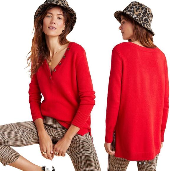 Anthropologie Serena V Neck Pullover Tunic Sweater Rhubarb Small Quiet Luxury - Picture 1 of 8